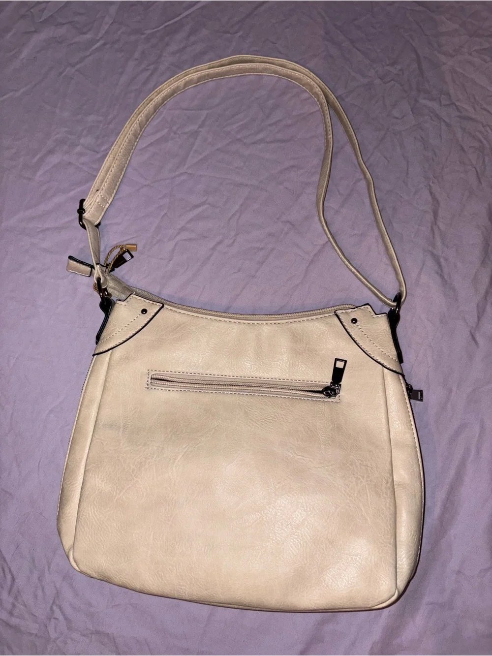 Sam & Hadley Cream Pebbled Faux Leather Expandable Hobo Shoulder/cross body Bag